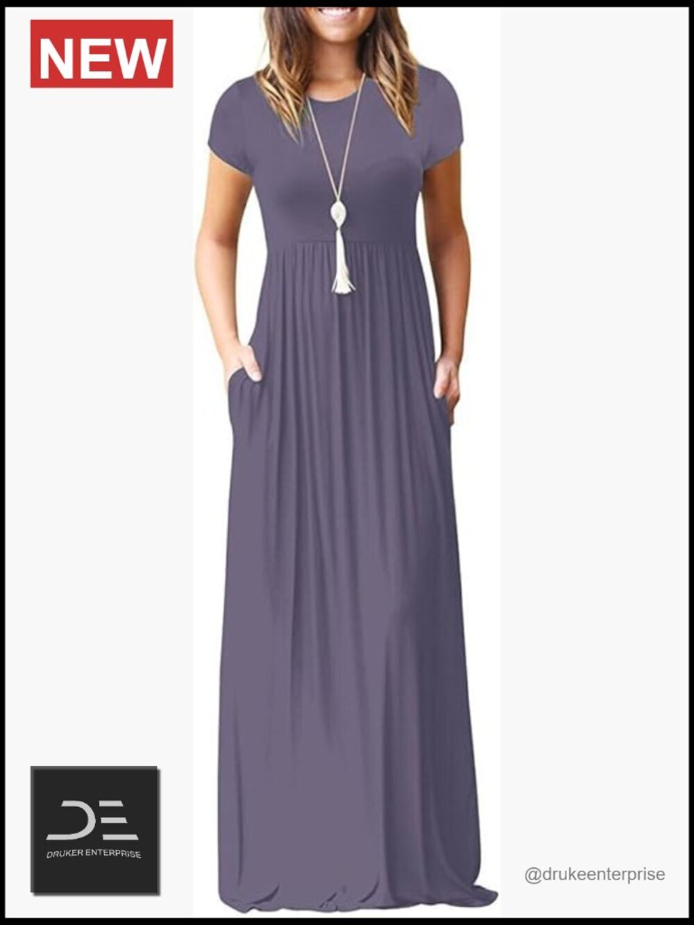 Women's Short Sleeve Loose Plain Maxi Dresses Casual Vacation Long Dresses with